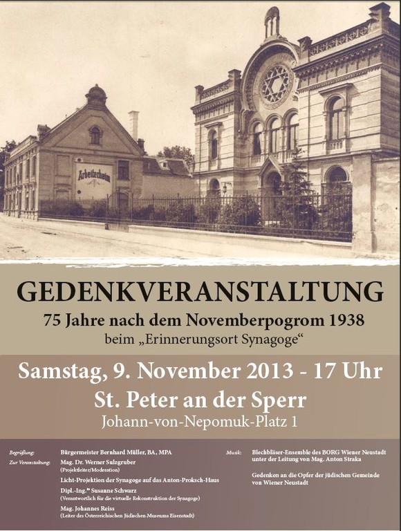 Plakat Gedenkveranstaltung 9. November 2013 Wr. Neustadt