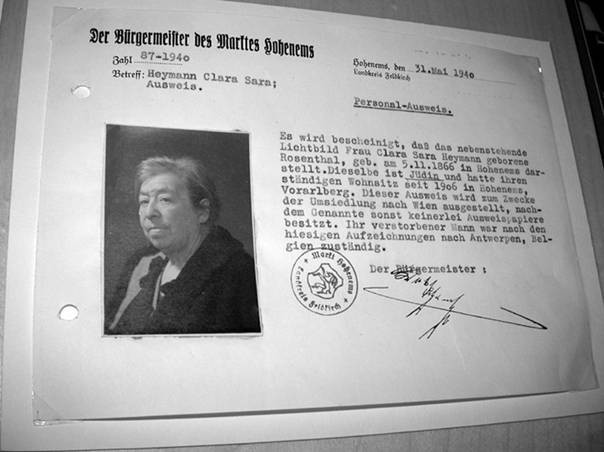 Klara Heymann, Ausweis ausgestellt zur Deportation 1940