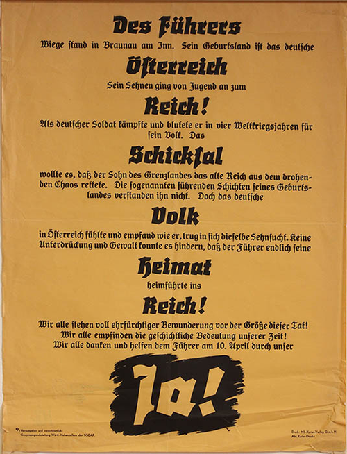 NS-Propaganda: "Volksabstimmung" am 10. April 1938     (DÖW Plakatsammlung P198)