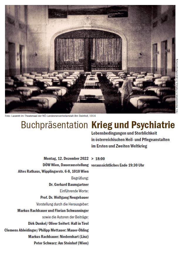Flyer Buchpräsentation Krieg und Psychiatrie (c) Lern- und Gedenkort Schloss Hartheim