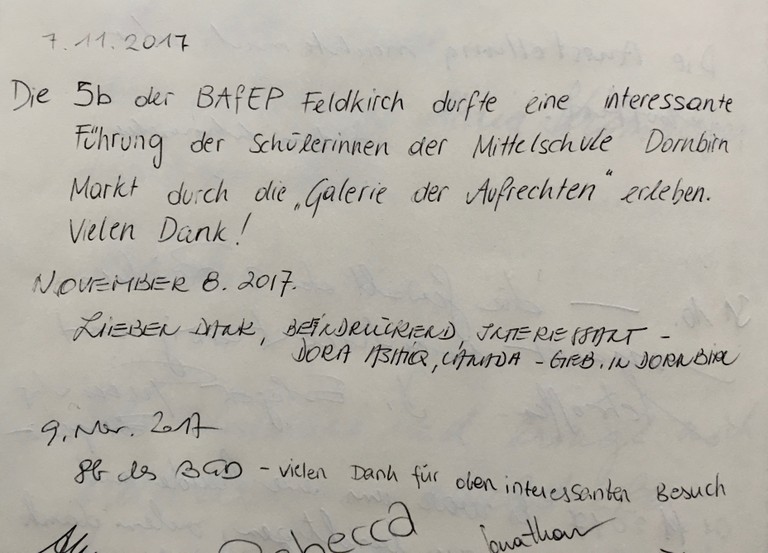 Eintrag im Gästebuch des Stadtmuseum Dornbirn