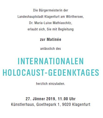 Die Stadt Klagenfurt lädt zur Matinee zum internationalen Holocaust Gedenktag