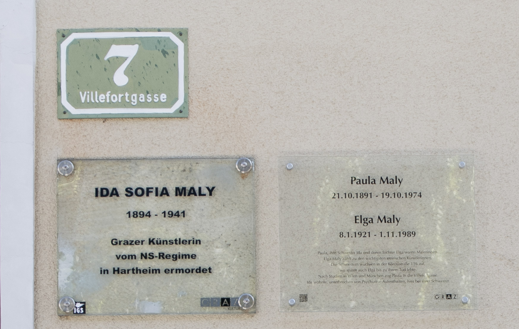 Gedenktafel für Ida Sofia Maly in der Villefortgasse in Graz (Foto: Sabrina Melcher)