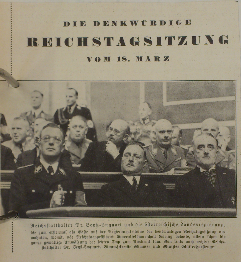 Menghin als NS-Minister bei einer Reichtagssitzung (Zentrum, 2. Reihe)