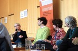 Podiumsdiskussion (von links nach rechts): Bettina Dausien, Markus Priller, Anne Pritchard-Smith, Maria Ecker-Angerer (Foto: OeAD) 